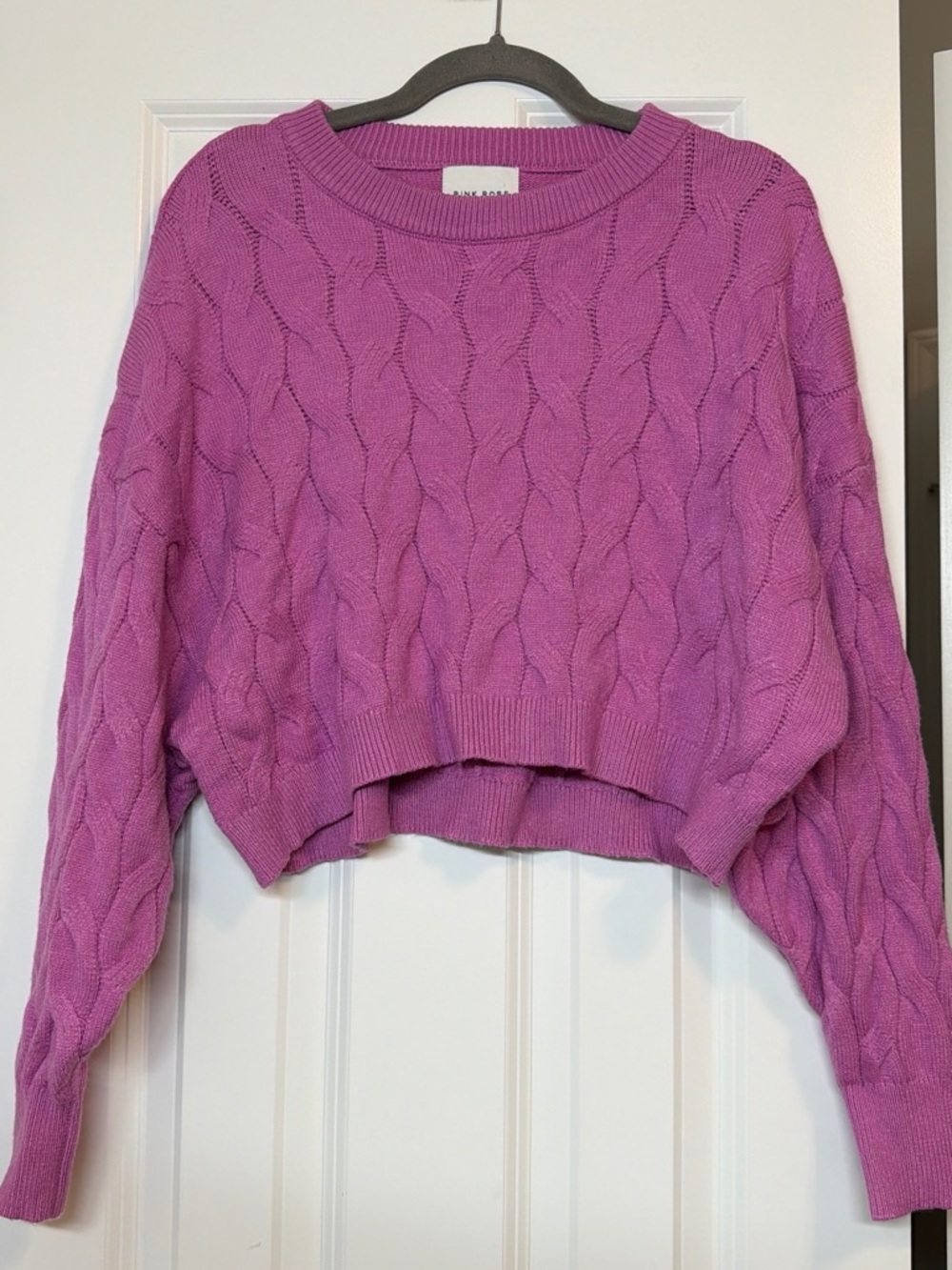Pink Rose Lavender-Pink Cable Knit Cropped Sweater